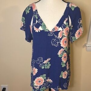 Maeve women’s blue/pink floral short sleeve blouse size 12
